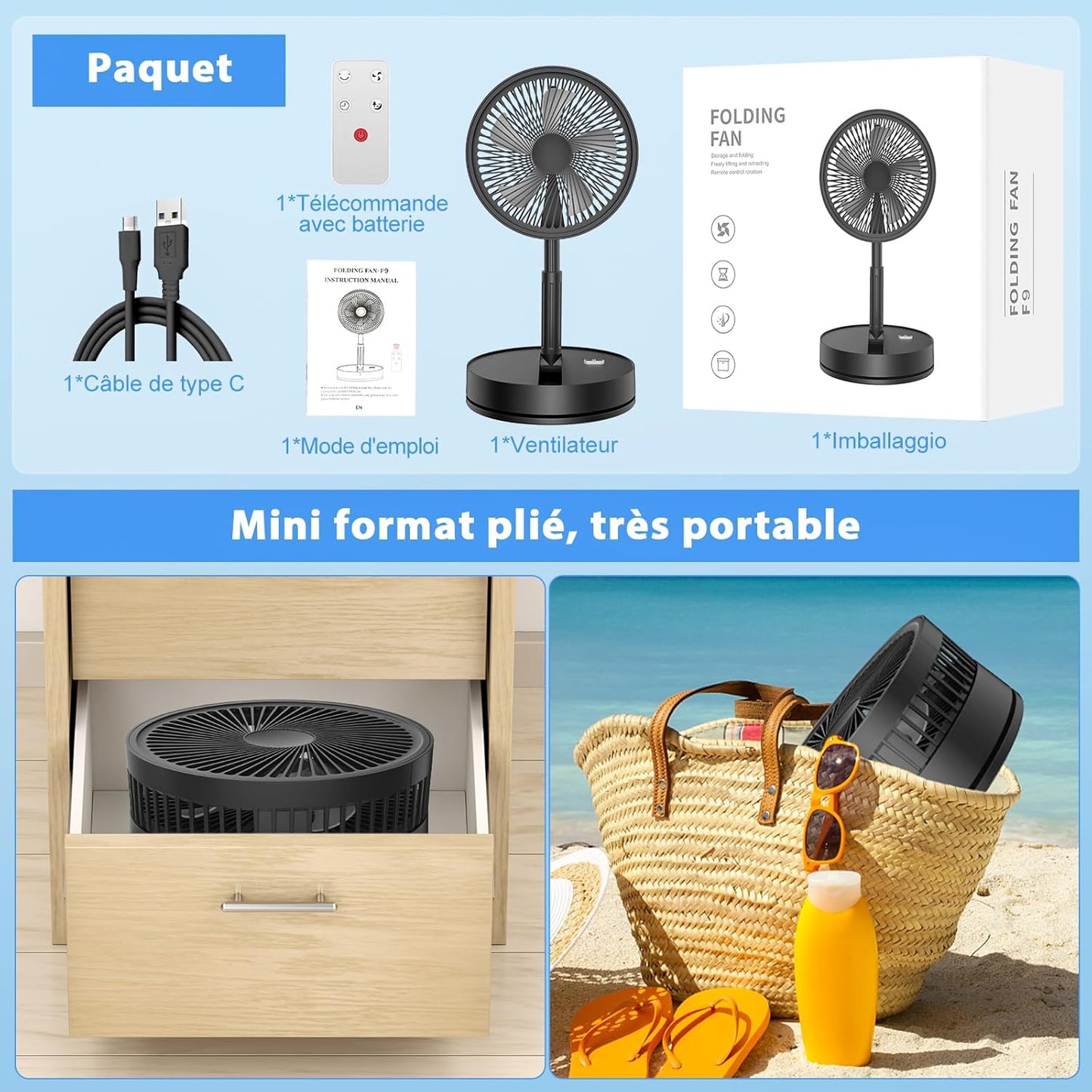 Ventilateur Pliable Sans Fil
