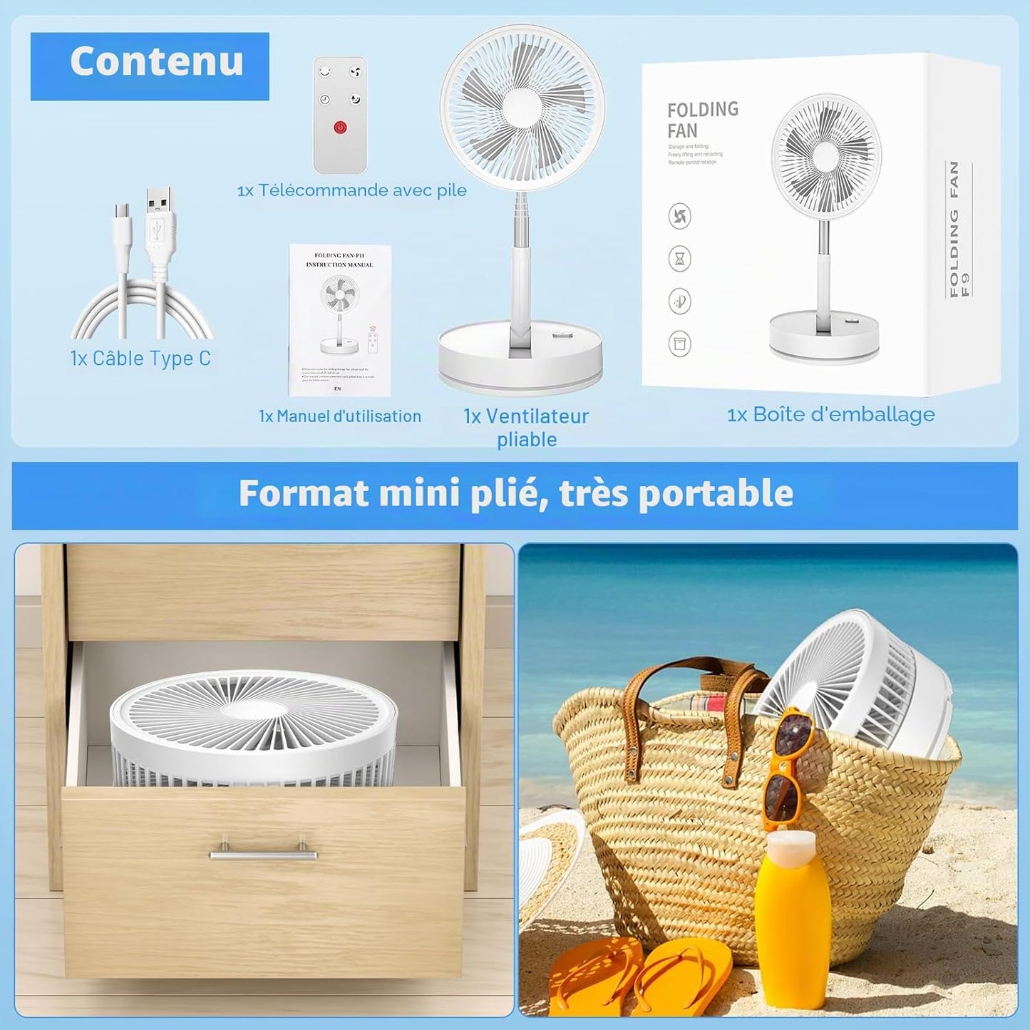 Ventilateur Pliable Sans Fil