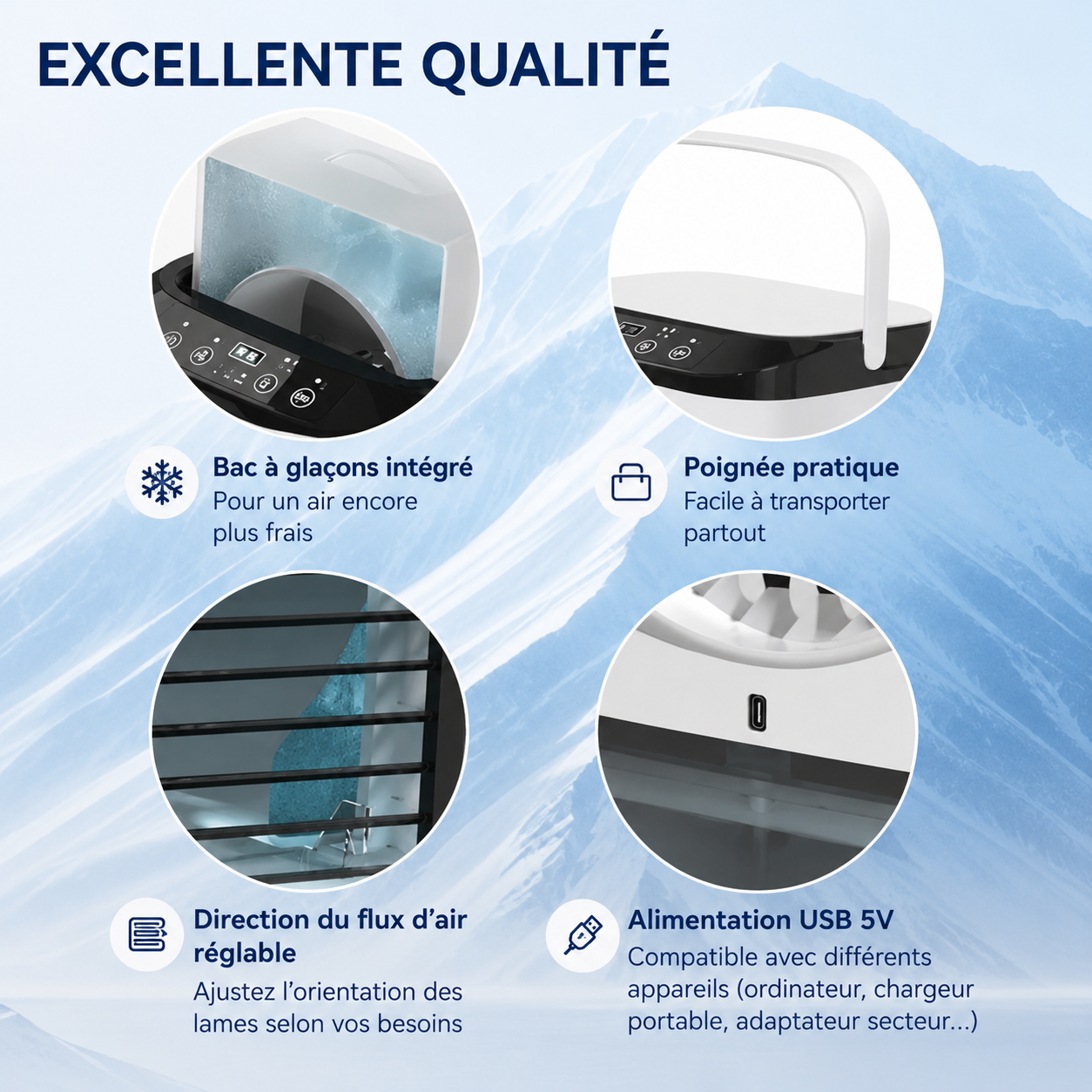Mini Climatiseur Portable 3 Vitesses 900 ml