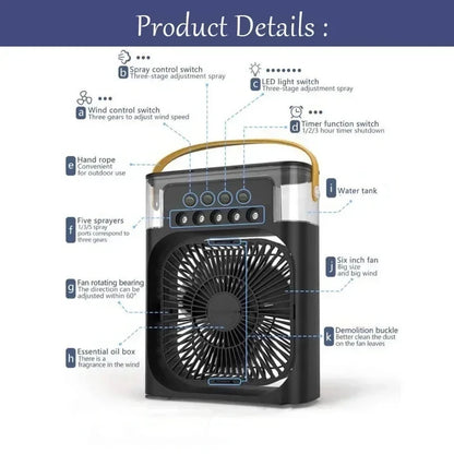 NUOYING  Portable 3 In 1 Fan Air Conditioner Household Small Cooling Fan Humidifier Built-in LED Night Light Air Adjustment for Home Office