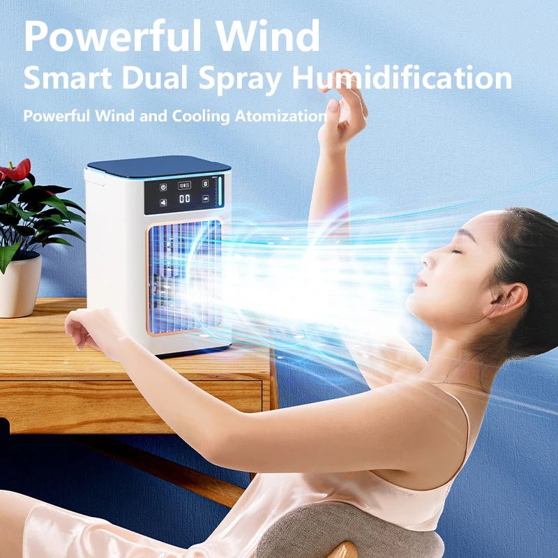 Lenovo USB Air Cooler Portable Desktop Cooling Fan With Humidifier Dual Mist Spray Water Tank With Ice Box For Bedroom Home