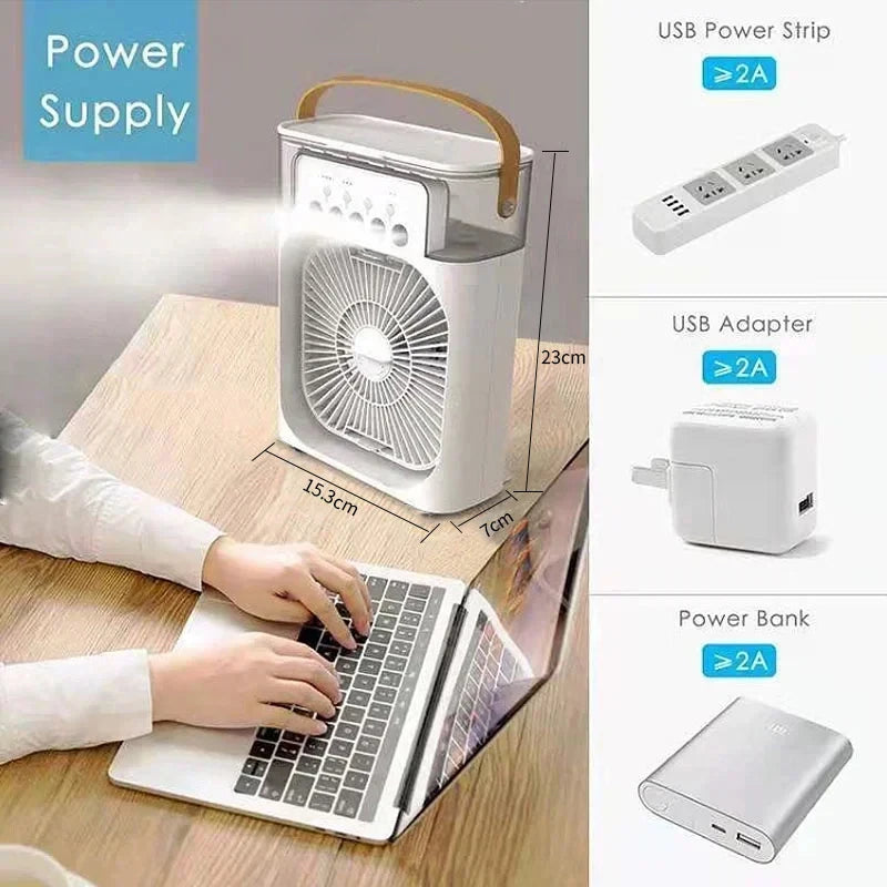NUOYING  Portable 3 In 1 Fan Air Conditioner Household Small Cooling Fan Humidifier Built-in LED Night Light Air Adjustment for Home Office