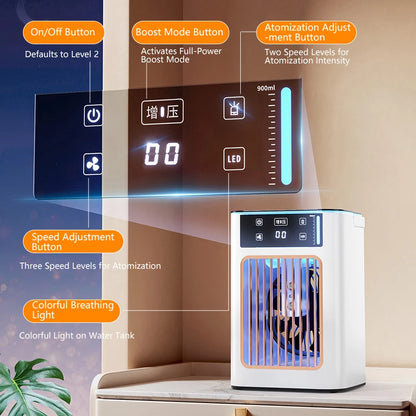 Lenovo USB Air Cooler Portable Desktop Cooling Fan With Humidifier Dual Mist Spray Water Tank With Ice Box For Bedroom Home