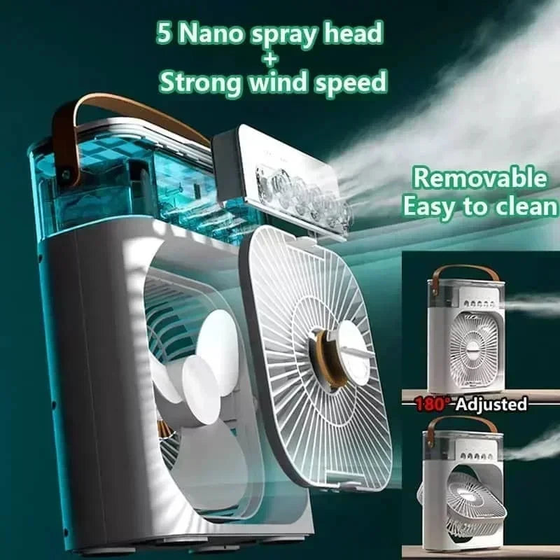 NUOYING  Portable 3 In 1 Fan Air Conditioner Household Small Cooling Fan Humidifier Built-in LED Night Light Air Adjustment for Home Office